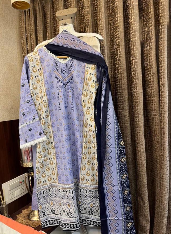 Cotton Lavender Traditional Wear Printed Readymade Pakistani Suit